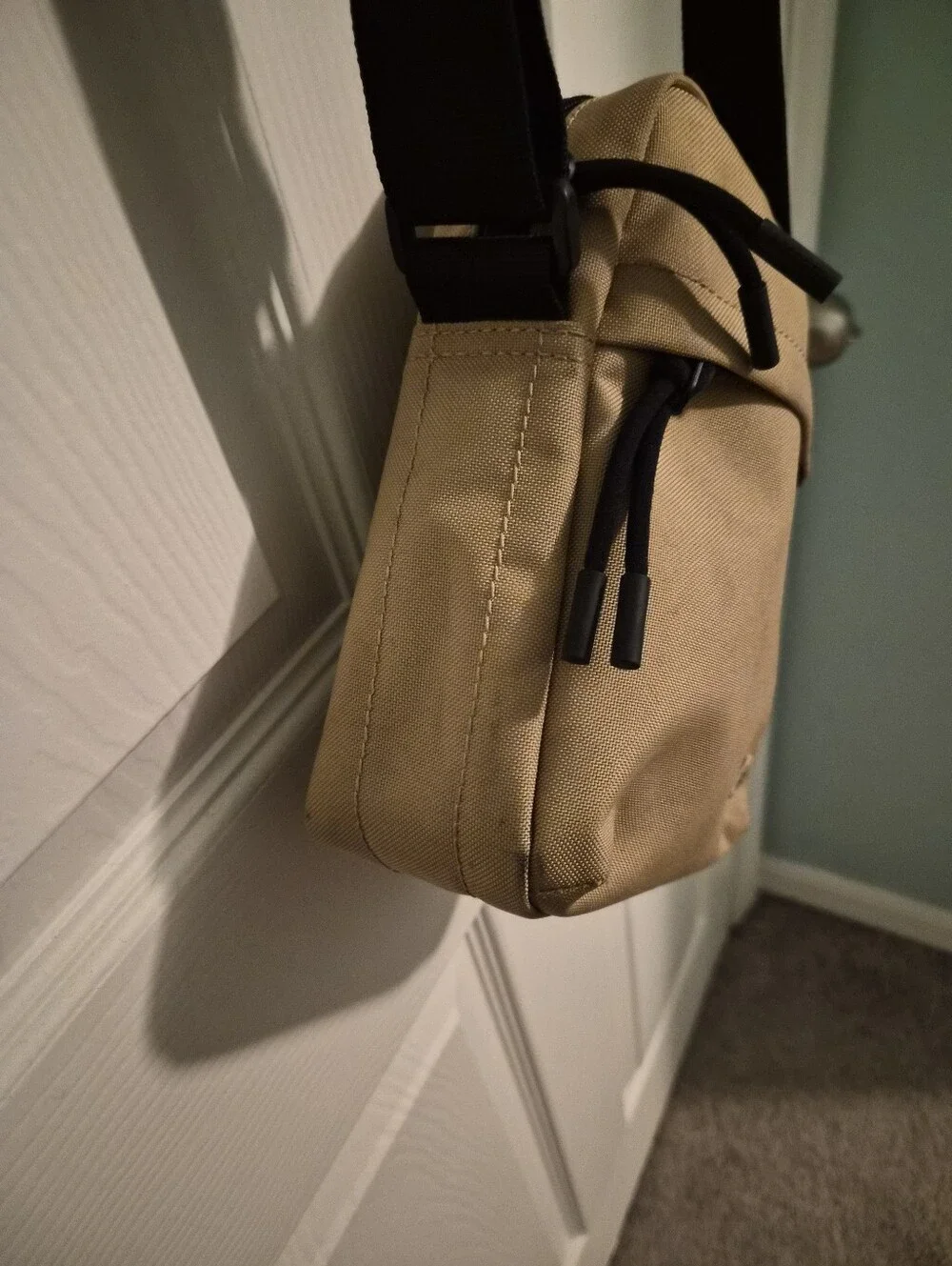 Lacoste Unisex Tan Messenger Crossbody with Adjustable Black Strap